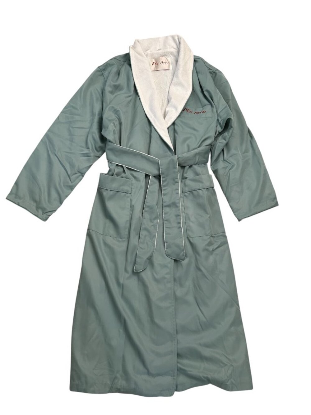 Mii Amo Unisex Size L Large Long Sleeve Terry-Lined Long Wrap Robe Dusty Blue